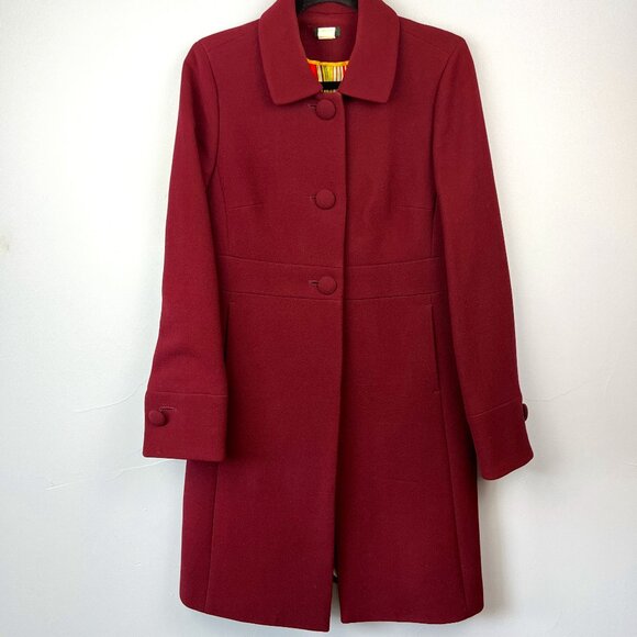 J. Crew Lady Day Wool Blend Jacket Coat Size 10 Mid-length Maroon Wine - Picture 1 of 10
